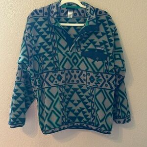 Patagonia Synchilla Fleece Montana Siete Aztec print Snap-T Small blue green